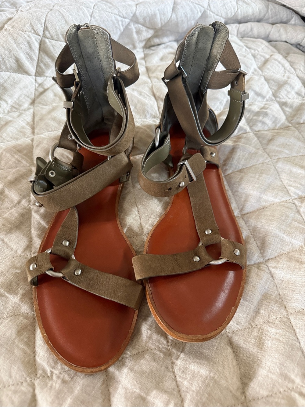1 State Women’s Olive Strappy Leather Sandals - size 7